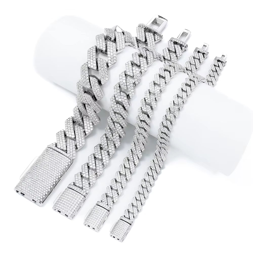 8Mm-20Mm Bling Iced Out Cuban Link Chain 925 Sterling Silver Bracelet Hip Hop Full D VVS Moissanite Diamond Bling Jewelry