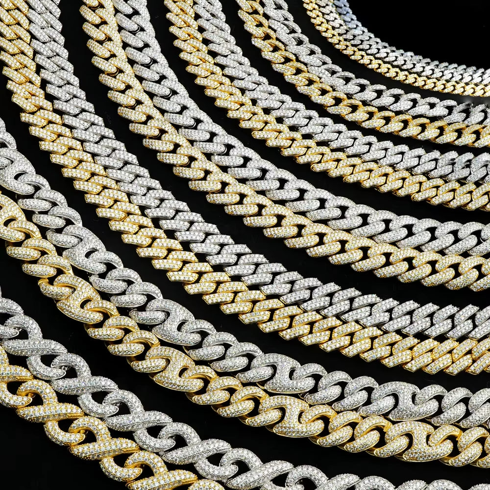 Custom Men Hiphop 10Mm 18K White Gold Plated 925 Sterling Silver Iced Out Mossanite Moissanite Diamond Cuban Necklace Link Chain