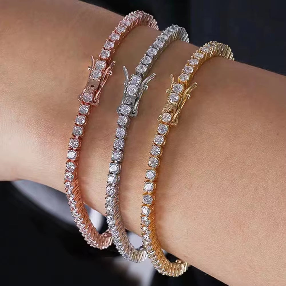 925 Silver Moissanite Tennis Bracelet D VVS Iced Out Moissanite Diamond Bracelet Gold Plated 3 -6.5Mm Moissanite Tennis Chain