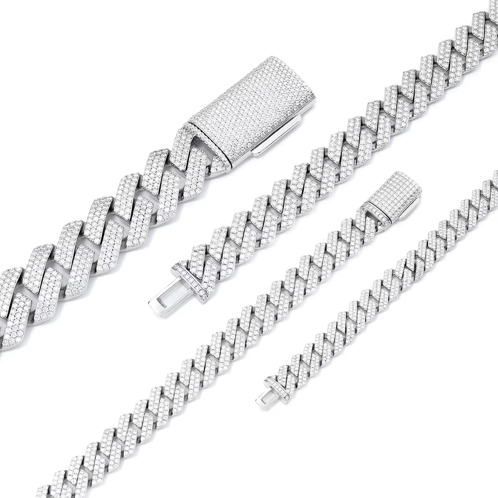 8Mm-20Mm Bling Iced Out Cuban Link Chain 925 Sterling Silver Bracelet Hip Hop Full D VVS Moissanite Diamond Bling Jewelry