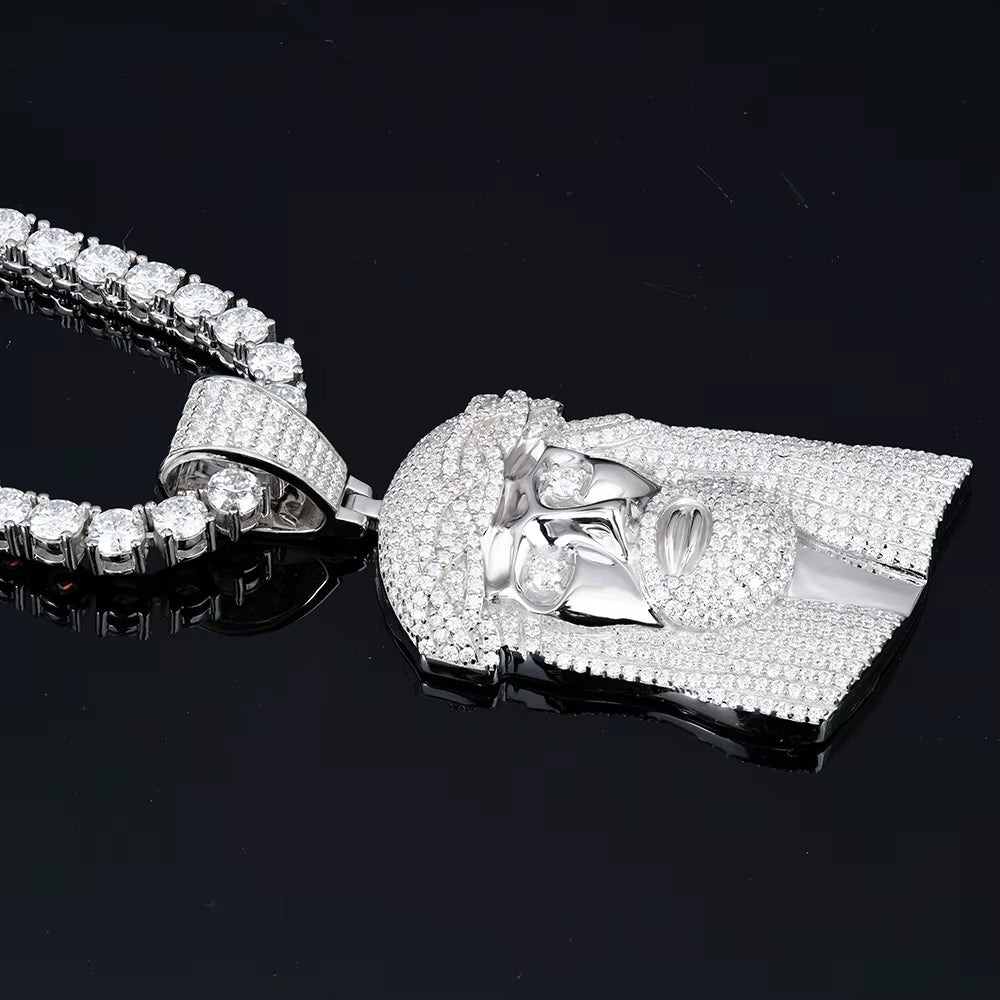 Iced GRA VVS Moissanite Jesus Christ Pendant and Tennis Chain Christian Hip Hop Bling 925 Silver Pendant for Men Jewelry