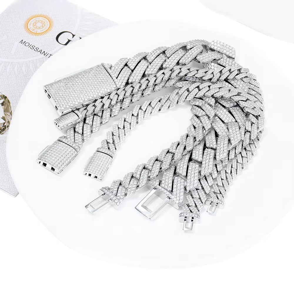 8Mm-20Mm Bling Iced Out Cuban Link Chain 925 Sterling Silver Bracelet Hip Hop Full D VVS Moissanite Diamond Bling Jewelry